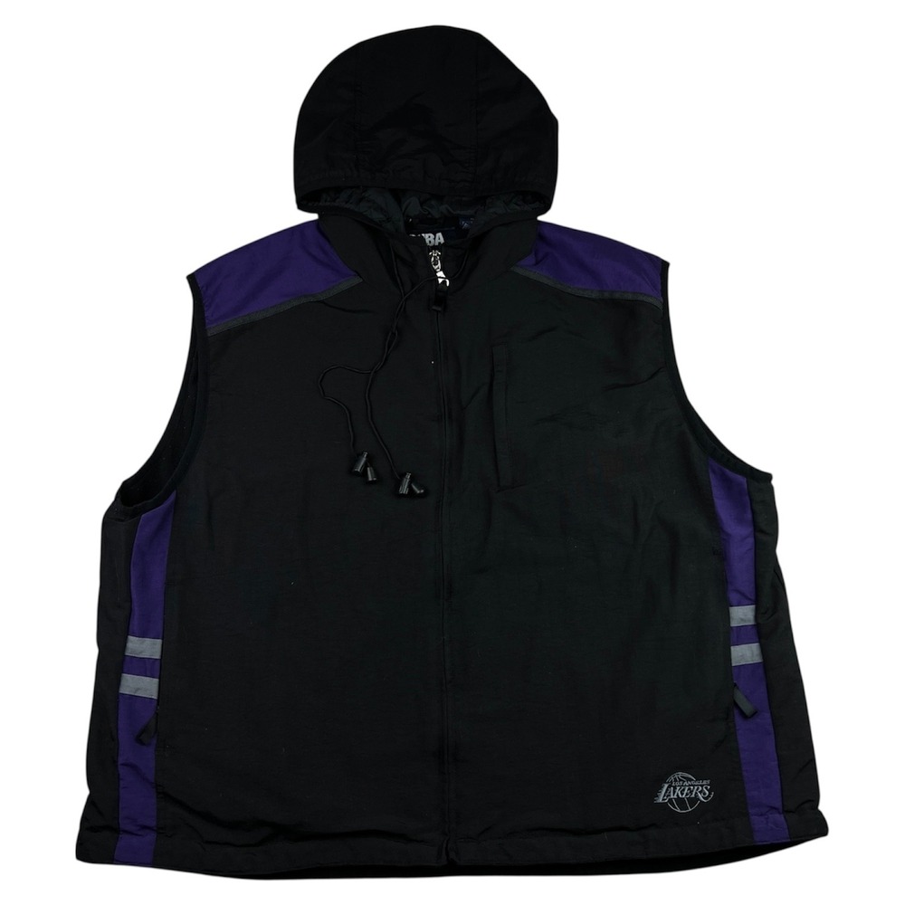 NBA Lakers Vest Mens XL Black‎ Purple Hooded Fleece Lined Padded Pockets